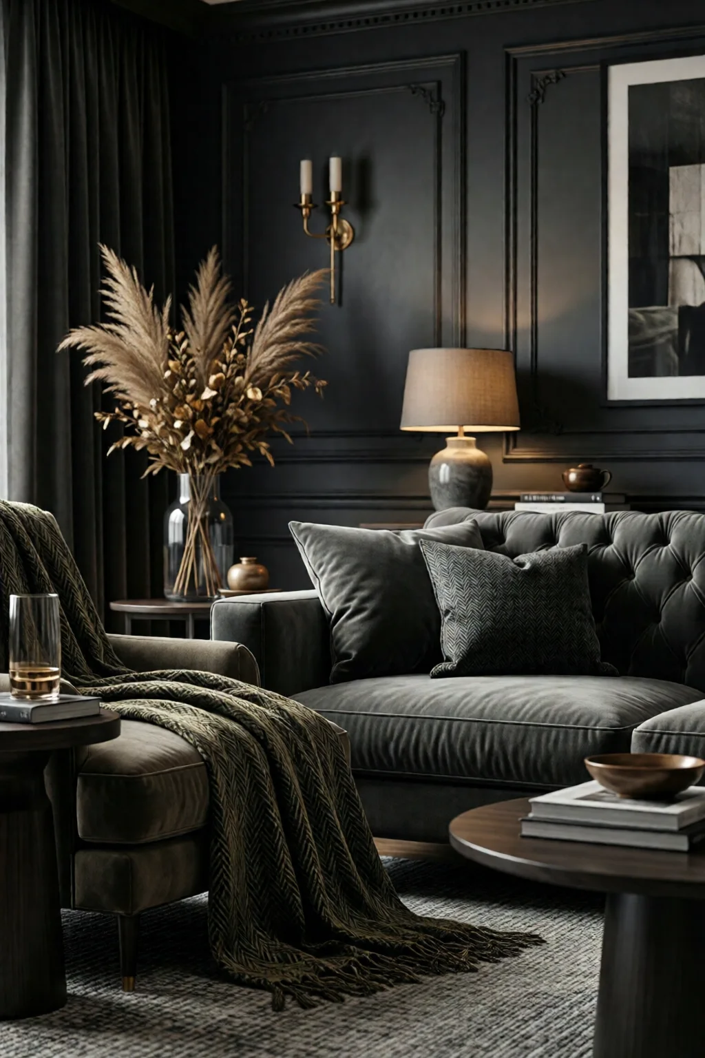 dark living room aesthetic moody decor