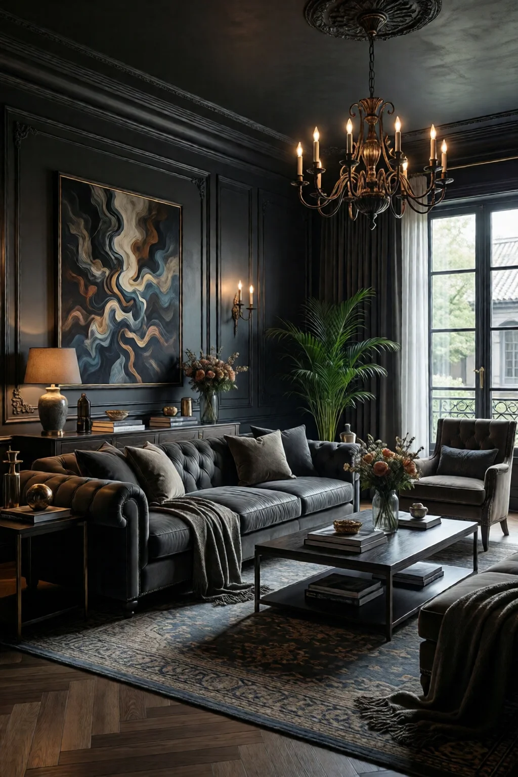 dark living room aesthetic moody decor