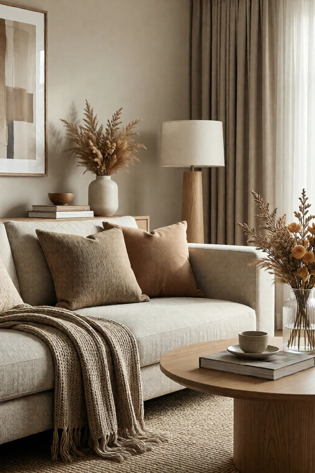 neutral living room decor warm tones