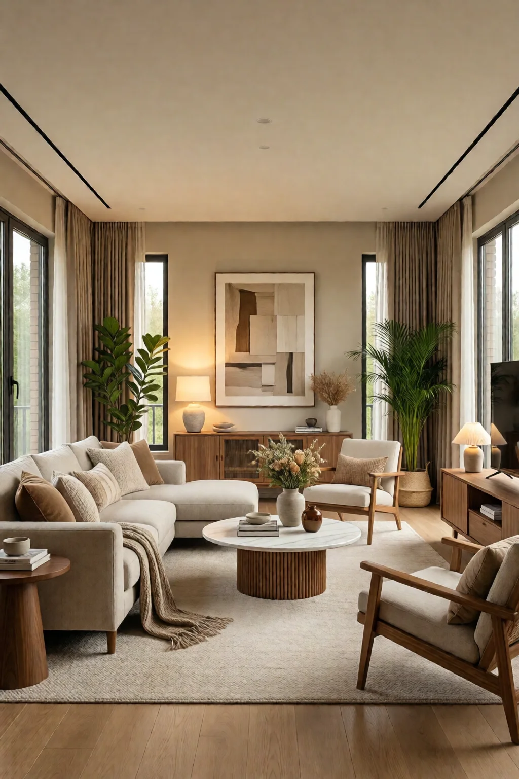 neutral living room decor warm tones
