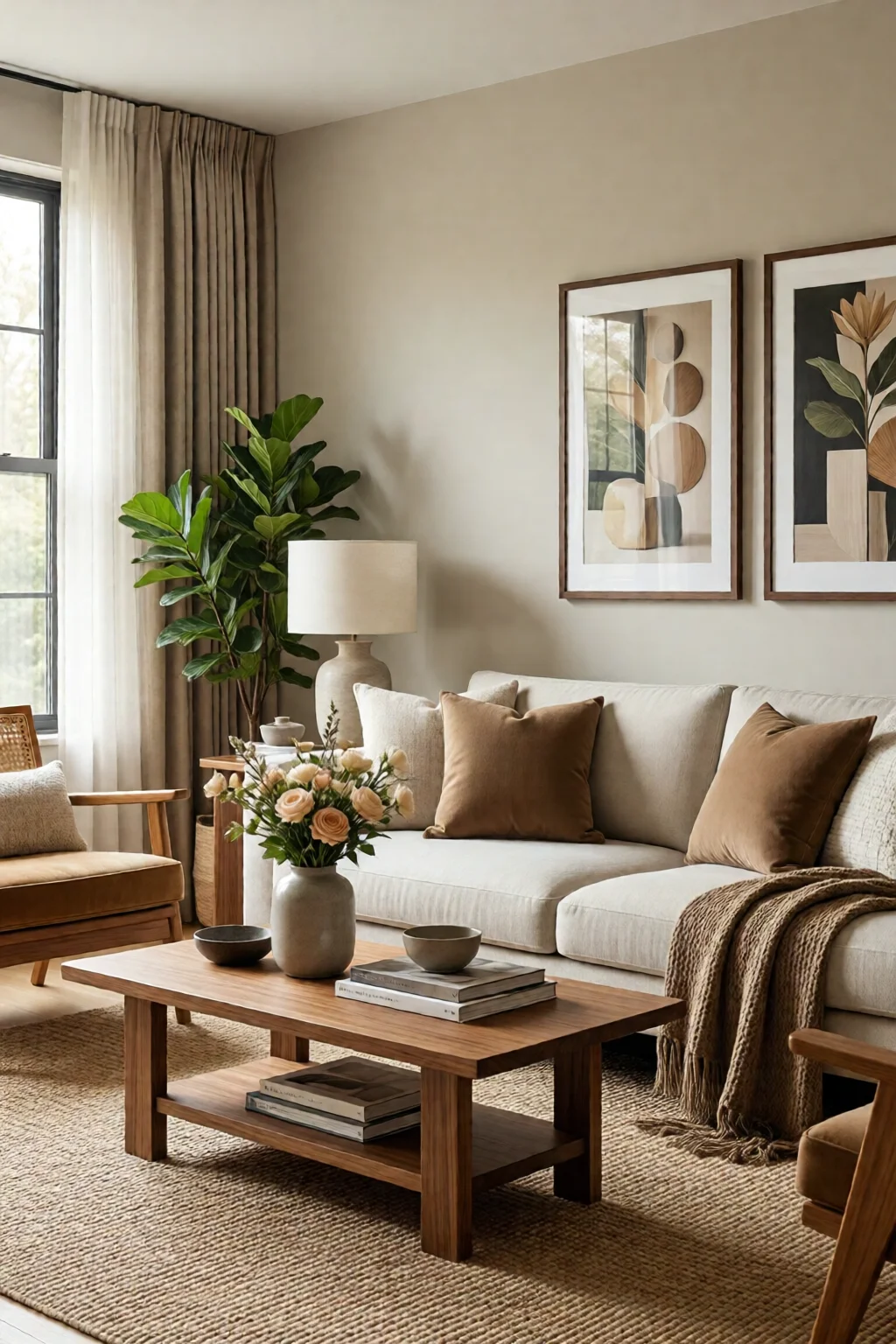 neutral living room decor warm tones
