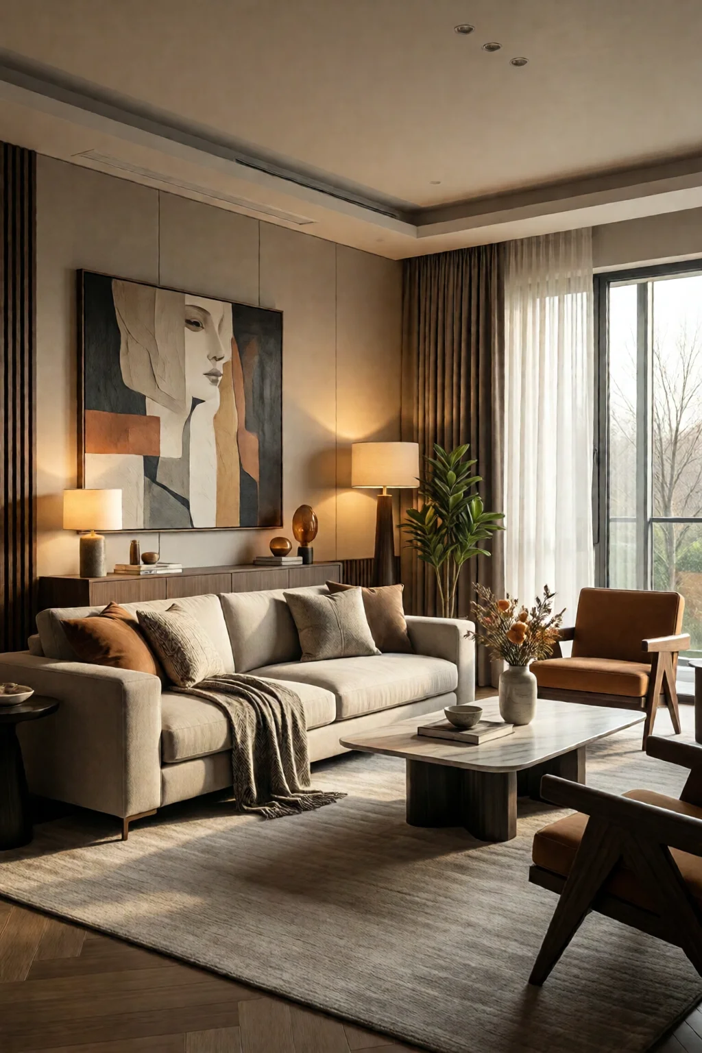 neutral living room decor warm tones